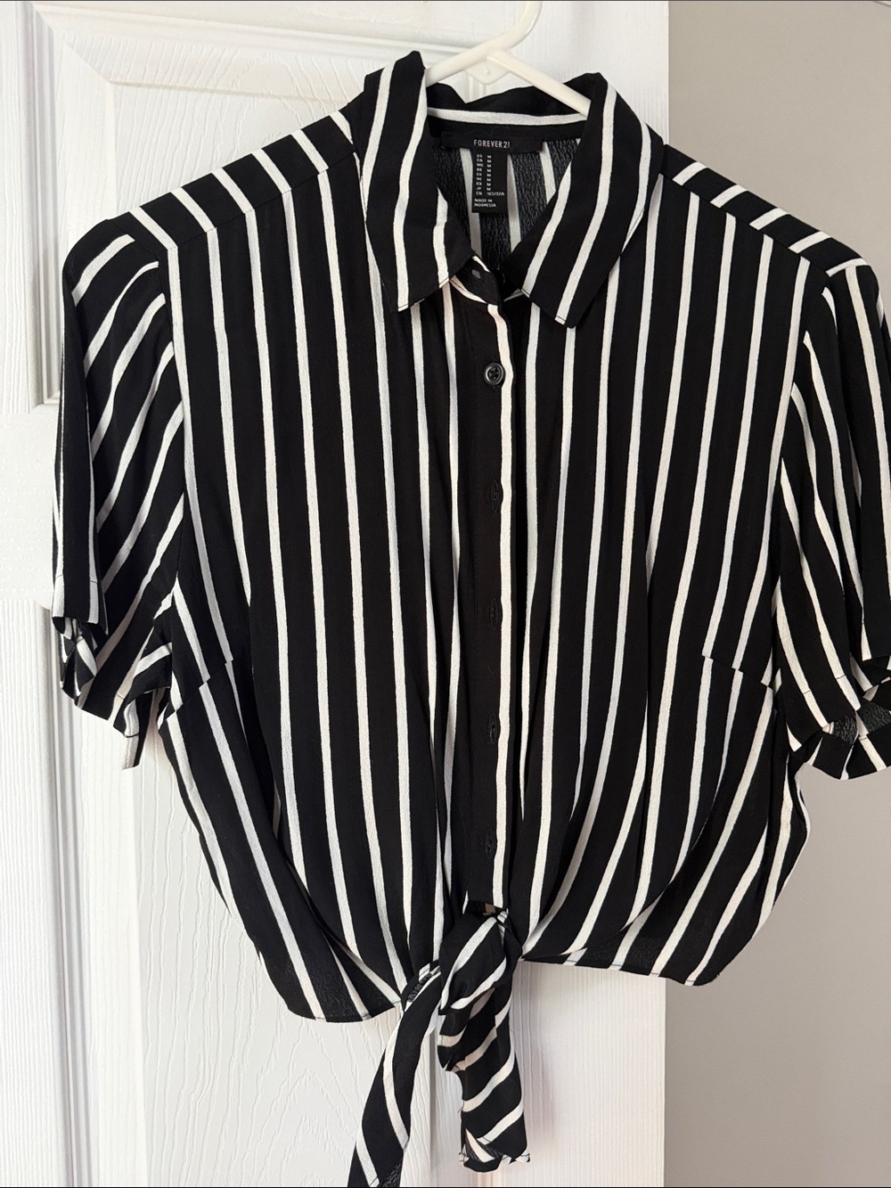 Black & White Striped Tie-Front Shirt